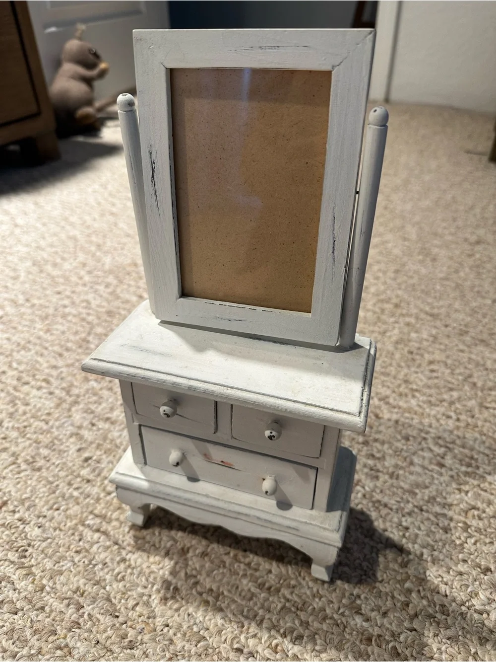 White Wooden Vanity “Dollhouse Style”Jewelry Box with Frame